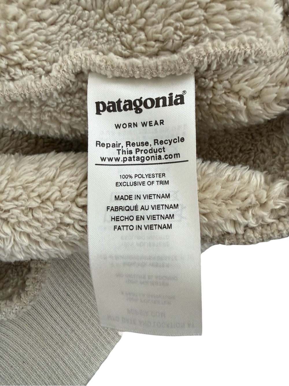 Warm Cozy Patagonia Women’s Cream Sherpa Zip-Neck Sweater with Brown Trim Size S - Picture 4 of 5